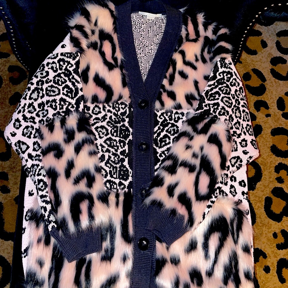 STELLA MCCARTNEY FAUX FUR LEOPARD CARDI-COAT SIZE 40 (US M-L)
